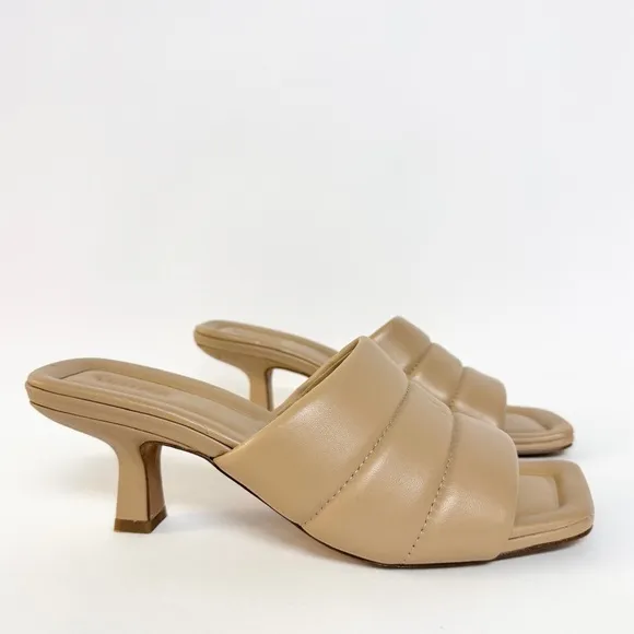 Vince Ceil Puffy Quilted Kitten Heels Open Toe Cappuccino Tan Leather 8.5 $295
