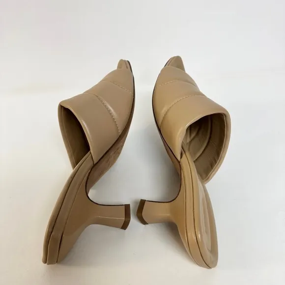 Vince Ceil Puffy Quilted Kitten Heels Open Toe Cappuccino Tan Leather 8.5 $295