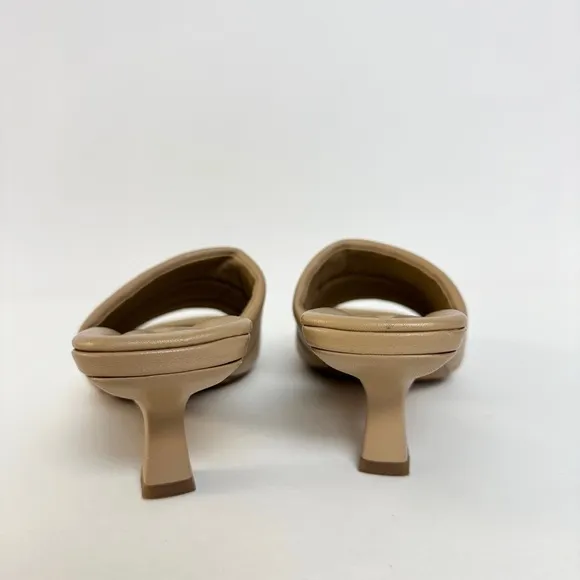 Vince Ceil Puffy Quilted Kitten Heels Open Toe Cappuccino Tan Leather 8.5 $295