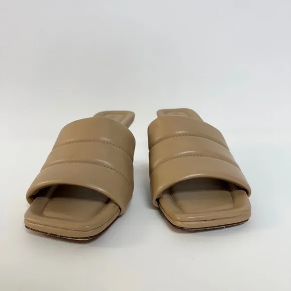 Vince Ceil Puffy Quilted Kitten Heels Open Toe Cappuccino Tan Leather 8.5 $295