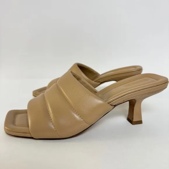 Vince Ceil Puffy Quilted Kitten Heels Open Toe Cappuccino Tan Leather 8.5 $295