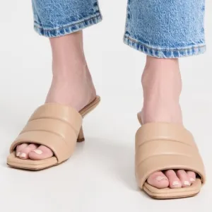 Vince Ceil Puffy Quilted Kitten Heels Open Toe Cappuccino Tan Leather 8.5 $295