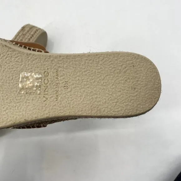 Vince Cognac Brown Jesse Leather Slip-On Platform Slide Espadrille Sandals