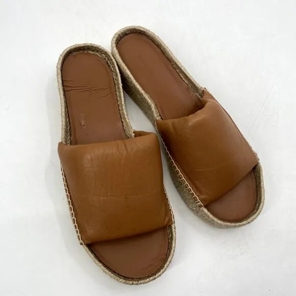 Vince Cognac Brown Jesse Leather Slip-On Platform Slide Espadrille Sandals