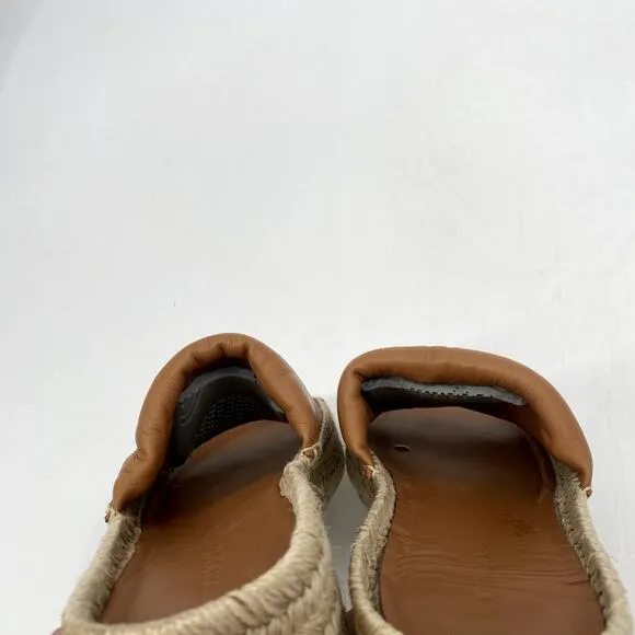 Vince Cognac Brown Jesse Leather Slip-On Platform Slide Espadrille Sandals
