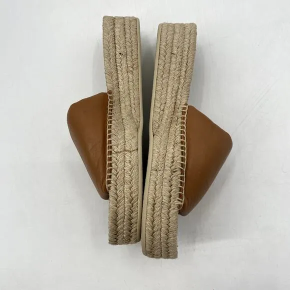 Vince Cognac Brown Jesse Leather Slip-On Platform Slide Espadrille Sandals