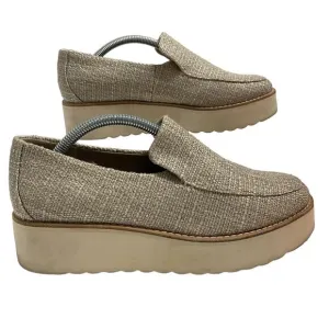 Vince Cream Zeta Raffia Woven Slide On Loafer Platform Sneakers Size 7.5 M