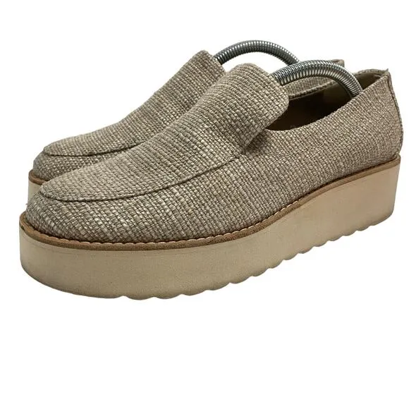 Vince Cream Zeta Raffia Woven Slide On Loafer Platform Sneakers Size 7.5 M