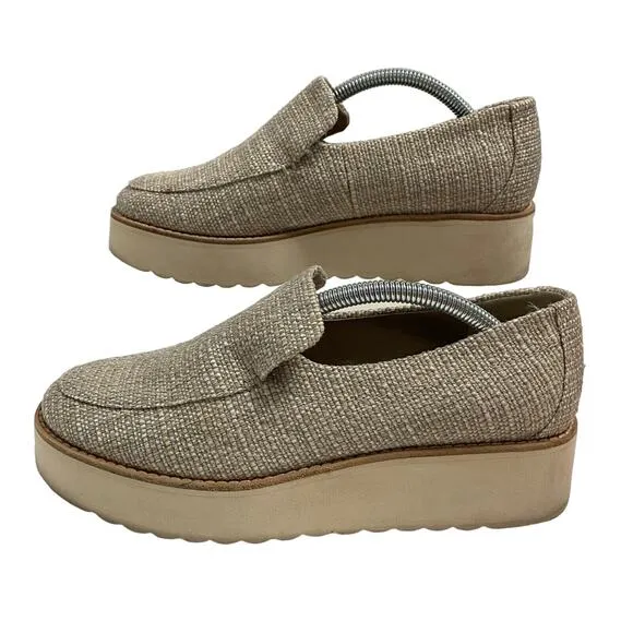 Vince Cream Zeta Raffia Woven Slide On Loafer Platform Sneakers Size 7.5 M