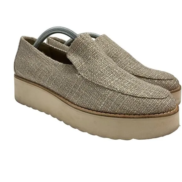 Vince Cream Zeta Raffia Woven Slide On Loafer Platform Sneakers Size 7.5 M