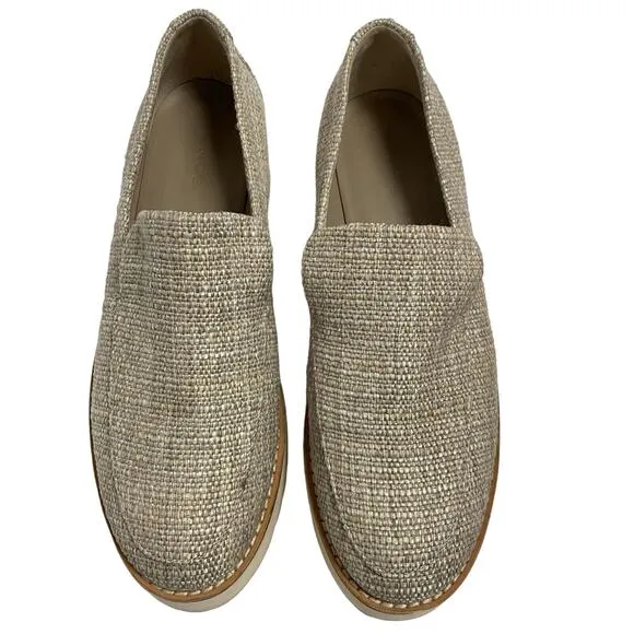 Vince Cream Zeta Raffia Woven Slide On Loafer Platform Sneakers Size 7.5 M