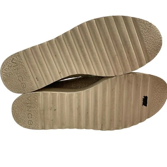 Vince Cream Zeta Raffia Woven Slide On Loafer Platform Sneakers Size 7.5 M