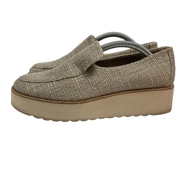 Vince Cream Zeta Raffia Woven Slide On Loafer Platform Sneakers Size 7.5 M