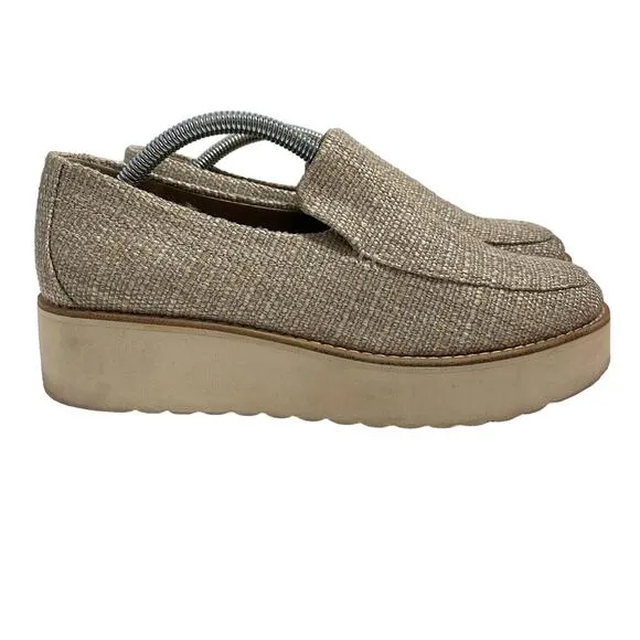 Vince Cream Zeta Raffia Woven Slide On Loafer Platform Sneakers Size 7.5 M