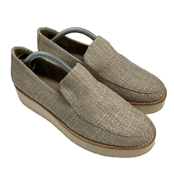 Vince Cream Zeta Raffia Woven Slide On Loafer Platform Sneakers Size 7.5 M