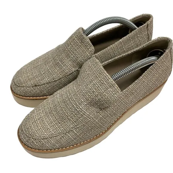 Vince Cream Zeta Raffia Woven Slide On Loafer Platform Sneakers Size 7.5 M