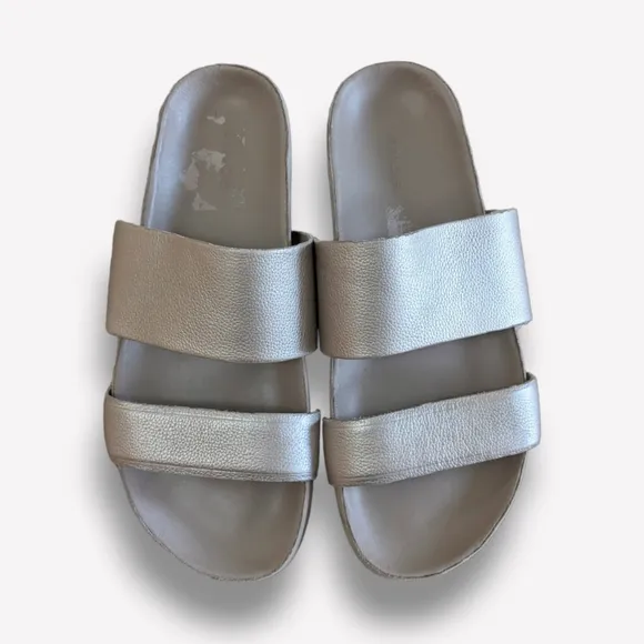 Vince Double Strap Slip-on Sandals in Platinum, 8.5