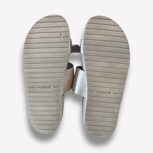 Vince Double Strap Slip-on Sandals in Platinum, 8.5