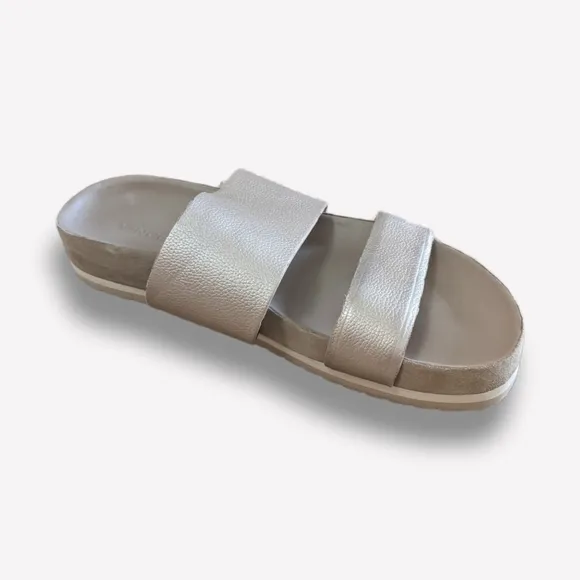Vince Double Strap Slip-on Sandals in Platinum, 8.5
