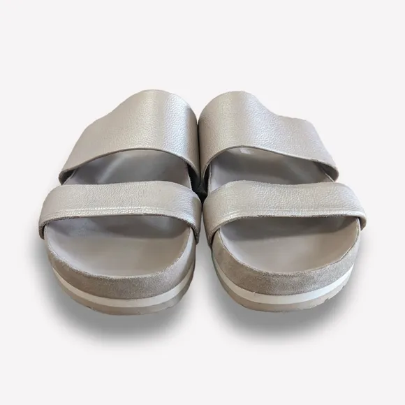 Vince Double Strap Slip-on Sandals in Platinum, 8.5