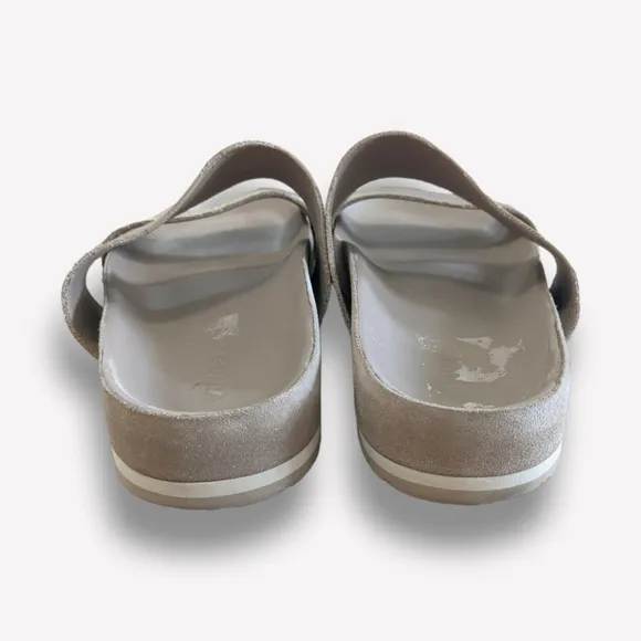 Vince Double Strap Slip-on Sandals in Platinum, 8.5