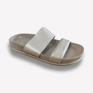 Vince Double Strap Slip-on Sandals in Platinum, 8.5