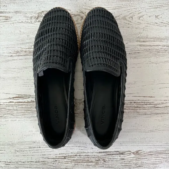 VINCE Jonah Woven Leather Loafers Women’s Black 9.5