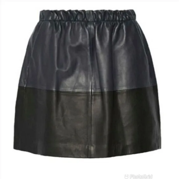Vince Lambs Leather Colorblock Skirt