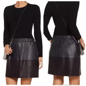 Vince Lambs Leather Colorblock Skirt