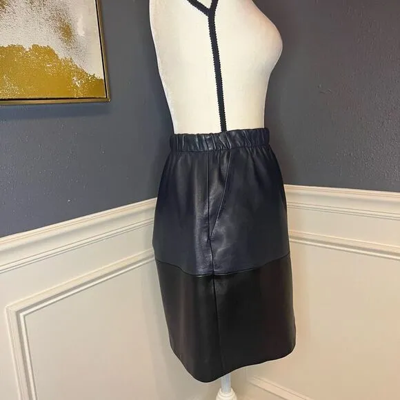 Vince Lambs Leather Colorblock Skirt