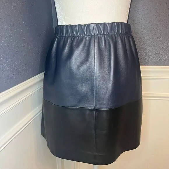 Vince Lambs Leather Colorblock Skirt