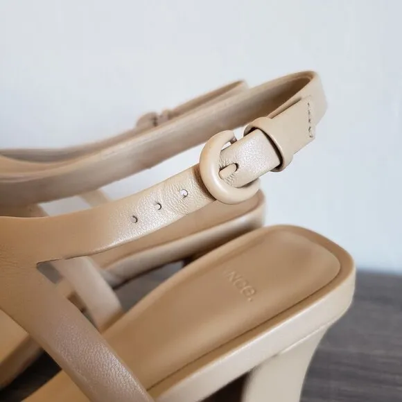 Vince Luella Leather Ankle Strap Sandals Square Toe Neutral Minimalist Women's 9
