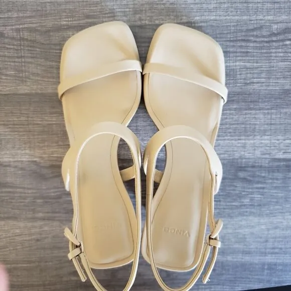 Vince Luella Leather Ankle Strap Sandals Square Toe Neutral Minimalist Women's 9