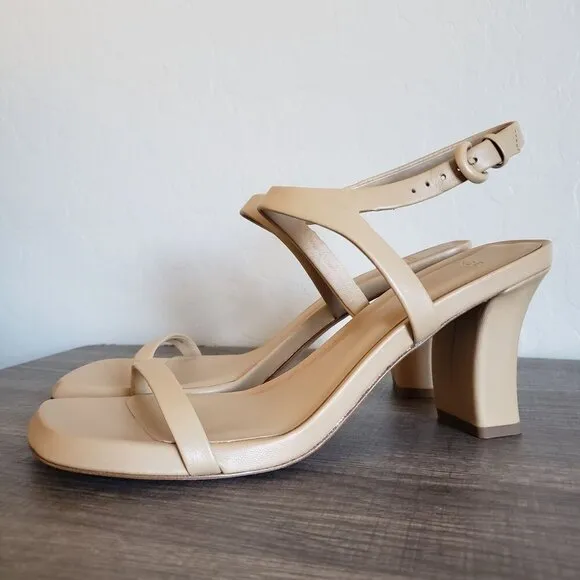 Vince Luella Leather Ankle Strap Sandals Square Toe Neutral Minimalist Women's 9