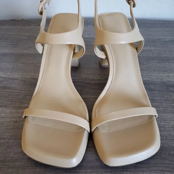 Vince Luella Leather Ankle Strap Sandals Square Toe Neutral Minimalist Women's 9