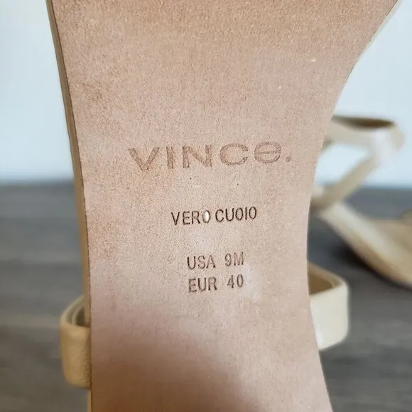 Vince Luella Leather Ankle Strap Sandals Square Toe Neutral Minimalist Women's 9