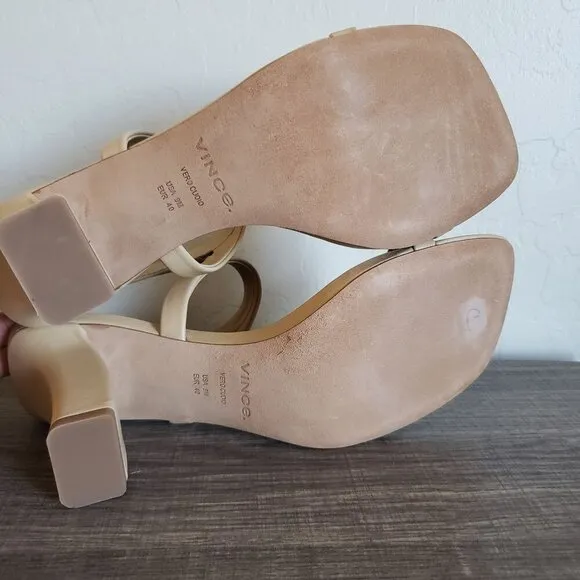 Vince Luella Leather Ankle Strap Sandals Square Toe Neutral Minimalist Women's 9