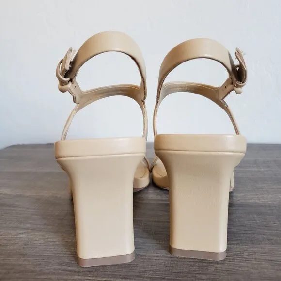 Vince Luella Leather Ankle Strap Sandals Square Toe Neutral Minimalist Women's 9