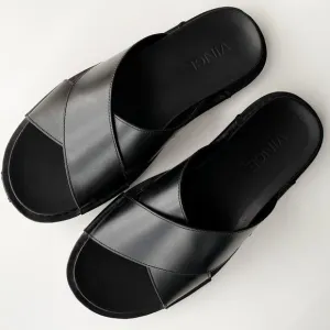 Vince Mens Black Crossover Strap Slip On Slide Sandals 8.5