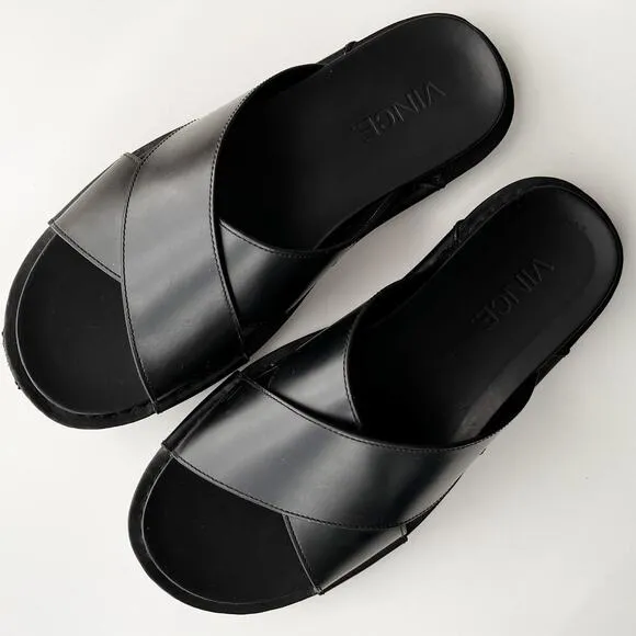 Vince Mens Black Crossover Strap Slip On Slide Sandals 8.5