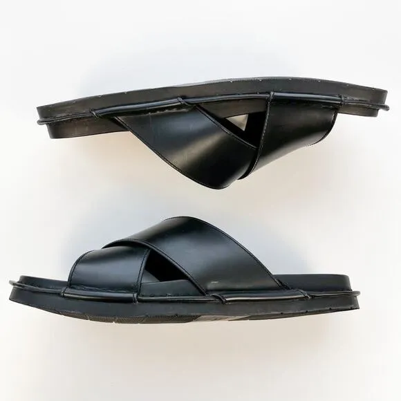 Vince Mens Black Crossover Strap Slip On Slide Sandals 8.5