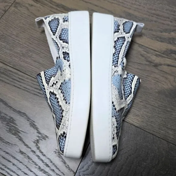 Vince Saxon Snakeskin Embossed Leather Platform Sneakers in Gray Blue
