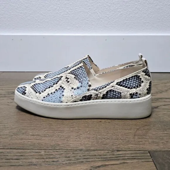 Vince Saxon Snakeskin Embossed Leather Platform Sneakers in Gray Blue
