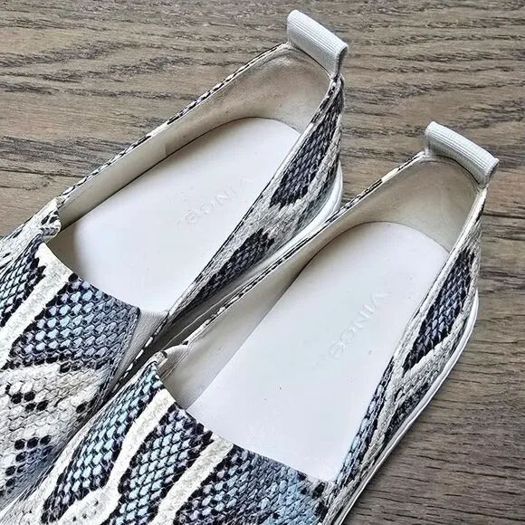 Vince Saxon Snakeskin Embossed Leather Platform Sneakers in Gray Blue