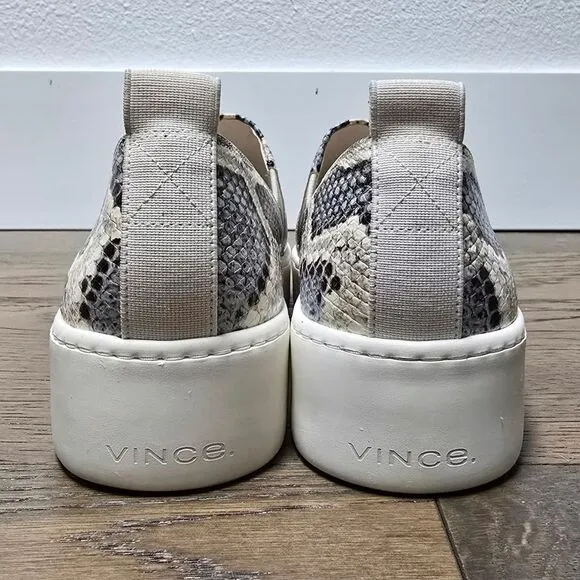 Vince Saxon Snakeskin Embossed Leather Platform Sneakers in Gray Blue