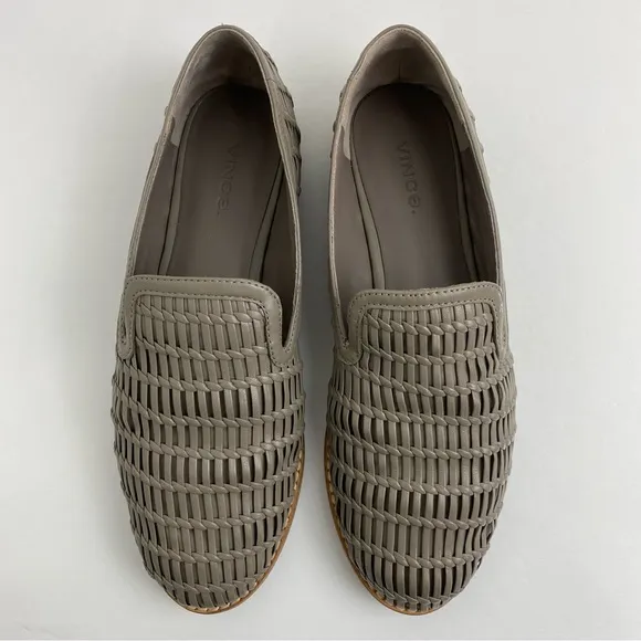 Vince size 7.5 Women’s Jonah Gray Woven Leather Slip On Loafers