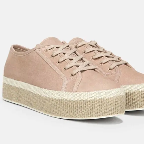 Vince sneakers womens SZ 10 wendell suede platform low top lace up in oatmeal
