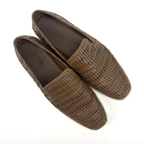 Vince Stafford Woven Leather Almond Toe Platform Slip-On Sneakers Brown Tan 8