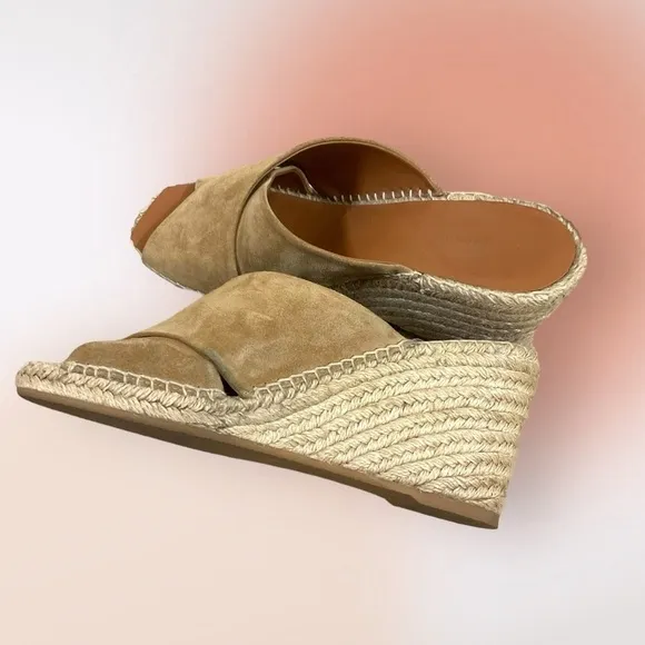 Vince Tan Gaelan Suede Jute Wedge Sandals Size 8M