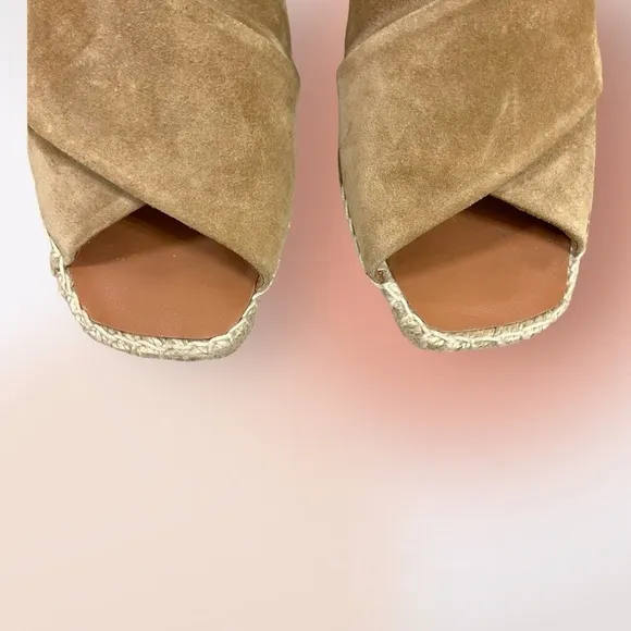 Vince Tan Gaelan Suede Jute Wedge Sandals Size 8M